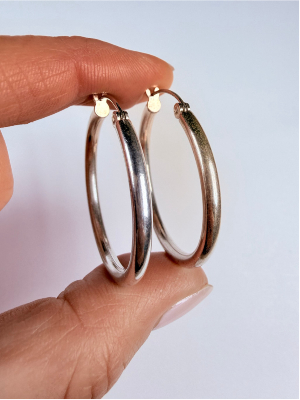 Classic Smooth Plain 925 Sterling Silver 1.3" Round Tube Hoop Earrings